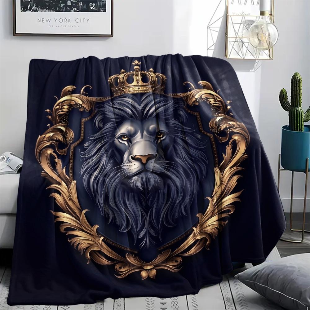 Schwarzer Löwenmuster Flanelldecke, Hohe Qualität, Bequem für alle Jahreszeiten, Heimdekoration, Wärme und Komfort, Perfekt für Geschenke.
