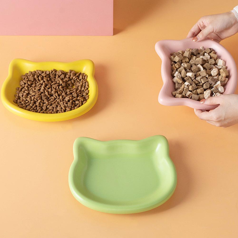 Multicolor Cat-Shaped Plastic Cat Bowl Set Cartoon Non-Slip Pet Food Dish for Cats Ideal Pet Supplies