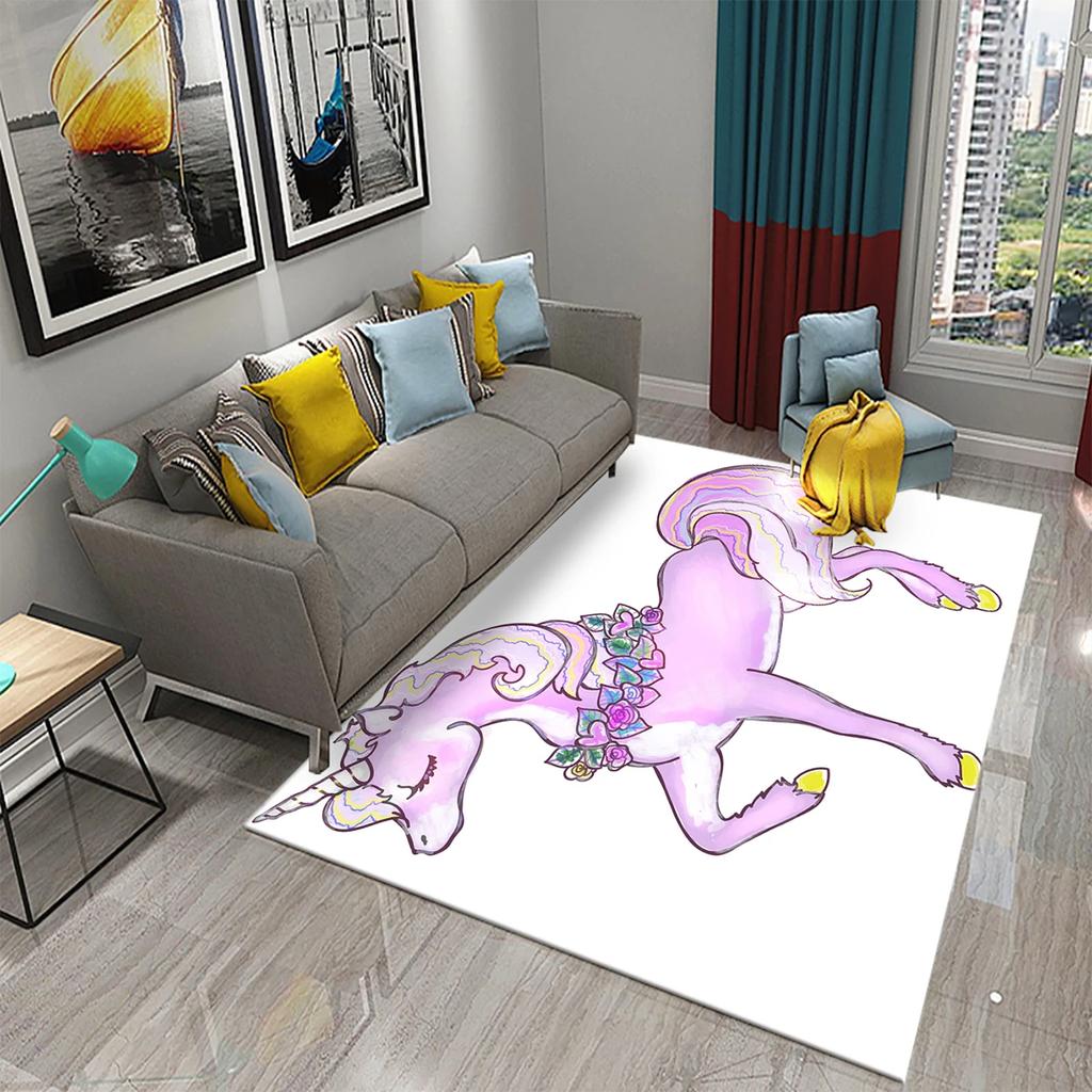 Cartoon Rainbow Cute Unicorn Area Rug Carpet Rug Living Room Children's Room Decor Kids Play Crawl Soft Non-slip Floor Mat Gift