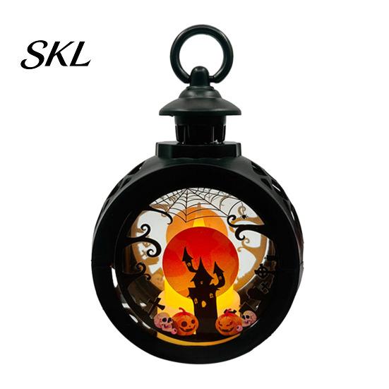 Vintage Style Pumpkin Light Halloween Retro Lantern, LED Electronic Candle Light, Hanging Night Handheld Decorative Lamp for Bar Haunted House