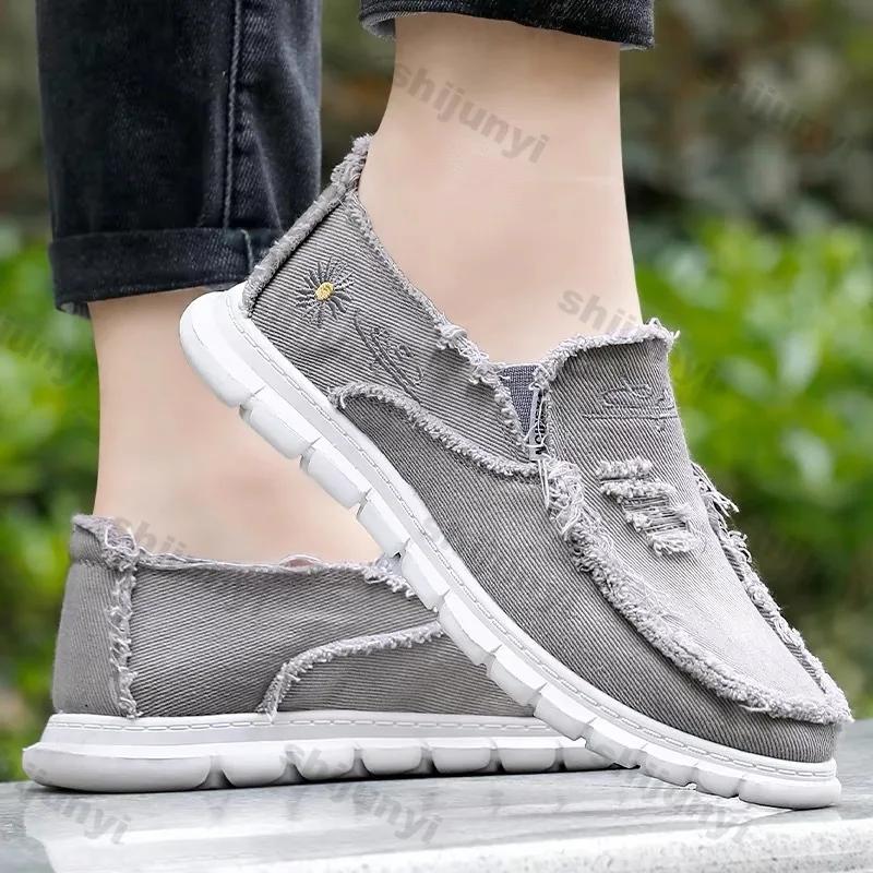 Men's Canvas Shoes Lightweight Sports Shoes Comfy Thick Sole Slip-on Casual Sneakers Spring New Non Slip Platform Shoe Size 45