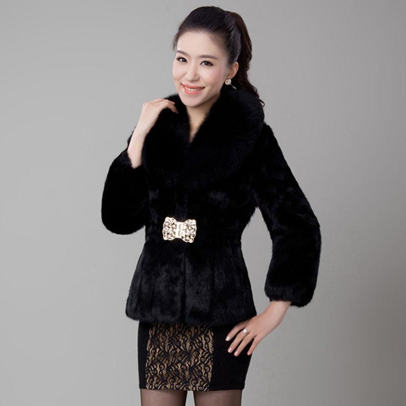Autumn and Winter New Korean Version Imitation Rabbit Fur Short Fur Coat Women's Waist Middle-aged and Elderly Coat 30-50 Years Old
