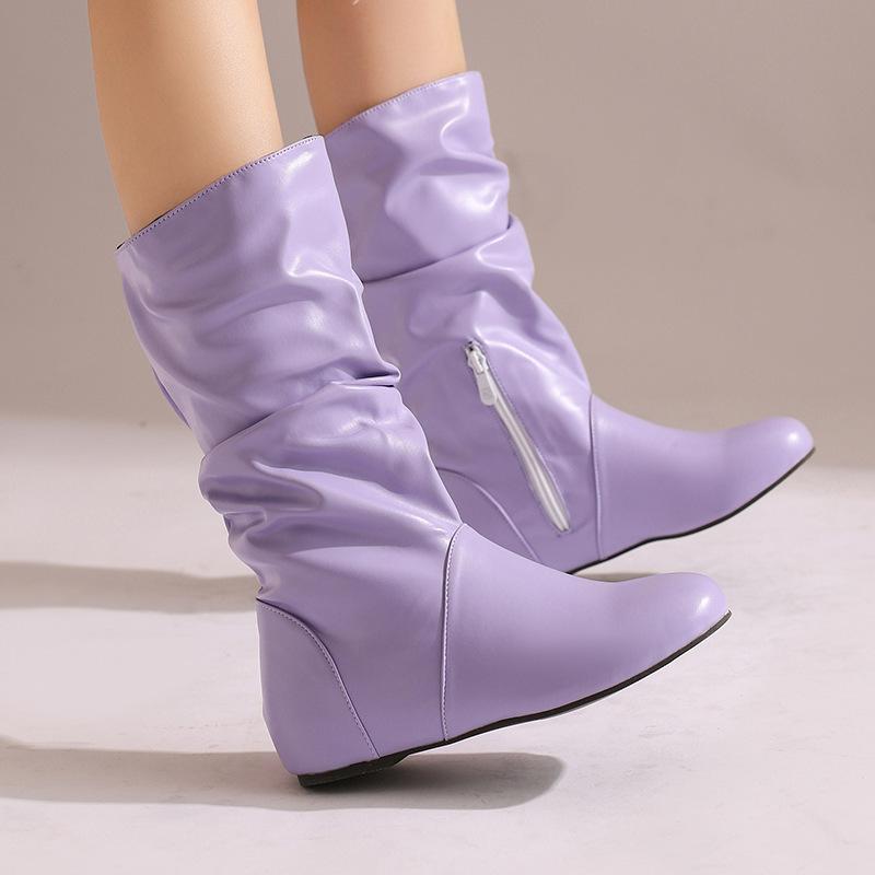 New European and American Autumn and Winter Medium Tube Women's Boots Inner Water Table Casual Stacking Boots Martin Boots Large Size Boots