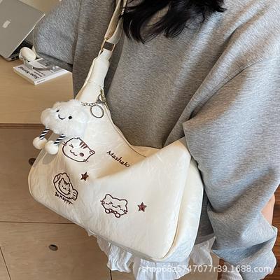 Korean Version of Small Fresh Large Capacity One-shoulder Crossbody Bag Casual Girl Bag 2025 Japanese Cartoon Print Tote Bag