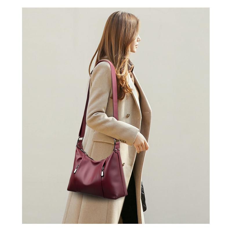 Damen-Schultertasche aus weichem Leder, Messenger-Tasche, inklusive Geldbörse und Kartenpaket