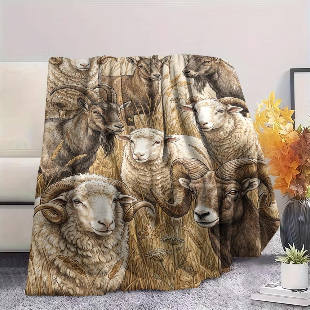 1PC Sheep Print FlAannel Blanket, High quality Comfortable for All Seasons, Home Decor, Warmth and Comfort