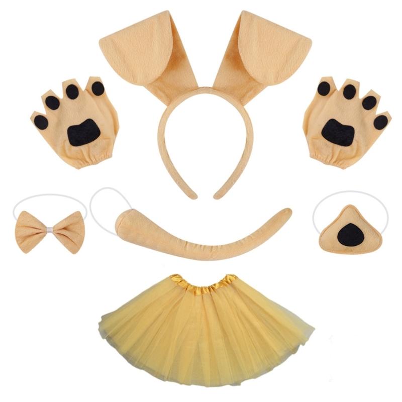 Halloween Dog Costume Accessories include Dog Ear Headband Dog Tail Nose Bowtie Skirt Gloves for Women Girl Cosplay