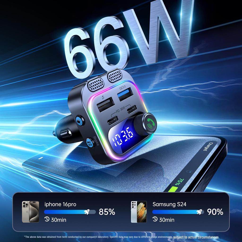 T37 Bluetooth FM Transmitter & Car MP3 Player with Dual Type-C Ports and PD36W Fast Charging