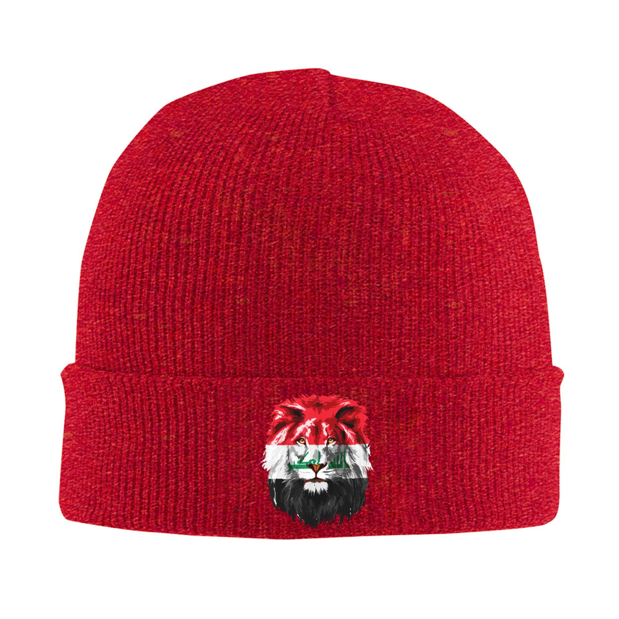 Iraqi Flag Iraq Pride Lion Face Iraq Flag Knitted Caps for Women Unisex Beanies Winter Hats  Warm Cap One Size