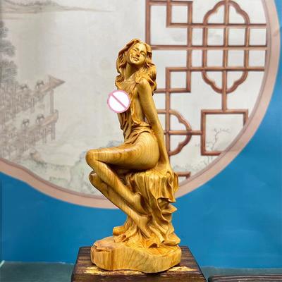 Cypress Wood Goddess Handmade Statues Solid Wood Carving Home Room Office Table Decoration and Accessories Art Statue 5.89 In