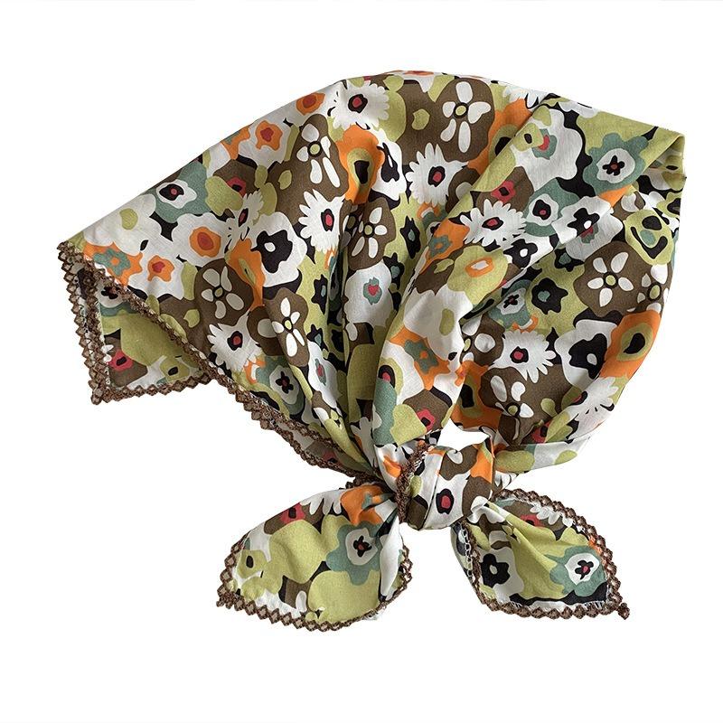 Silk Scarf Square Scarf High Sense Spring and Summer Versatile Floral Scarf Small Fresh Decorative Headscarf Summer Women's Pastoral Silk Scarf