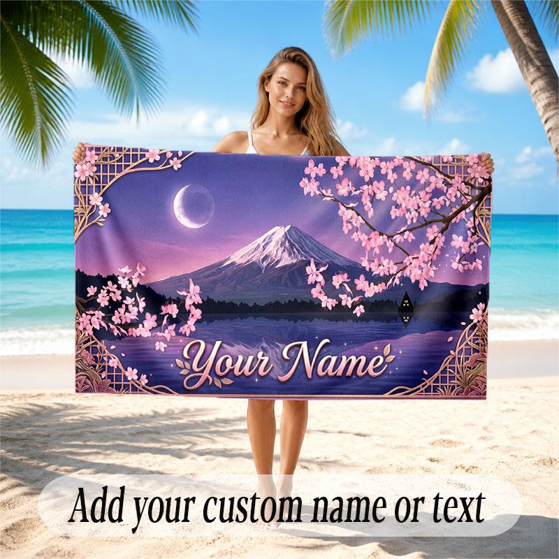 Floral Garden Theme Soft Beach Towel Personalized Custom Name Text Towel Portable for Beach Pool Travel