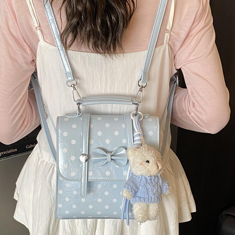 Schoolbag Handsome Rice Home Korean Version Cute Polka Dot Backpack Women's Exquisite Sweet Bow Small Square Bag Fashionable Portable Backpack
