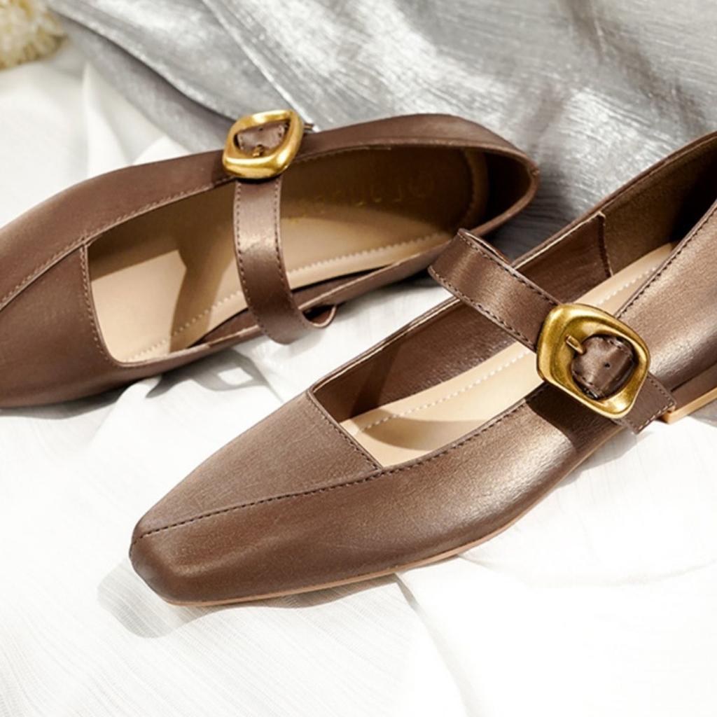 Recommended Square Head French Mary Jane Shoes Women's Flat 2025 New Spring and Autumn Versatile Light Mouth Thick Heel One Word with Single Shoes