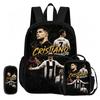 Learn, Travel Football Star School Bag Ronaldo 3 Pcs set with Front Pocket Backpack Lunch bag, Pencil Case, Sport Rucksack
