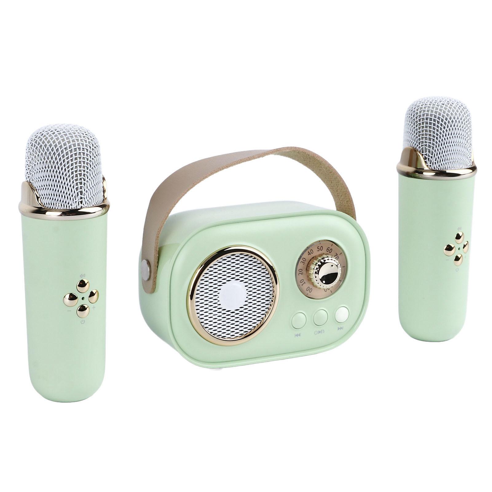 

Мини-караоке-машина с 2 микрофонами, портативный комплект динамиков Bluetooth с беспроводным микрофоном