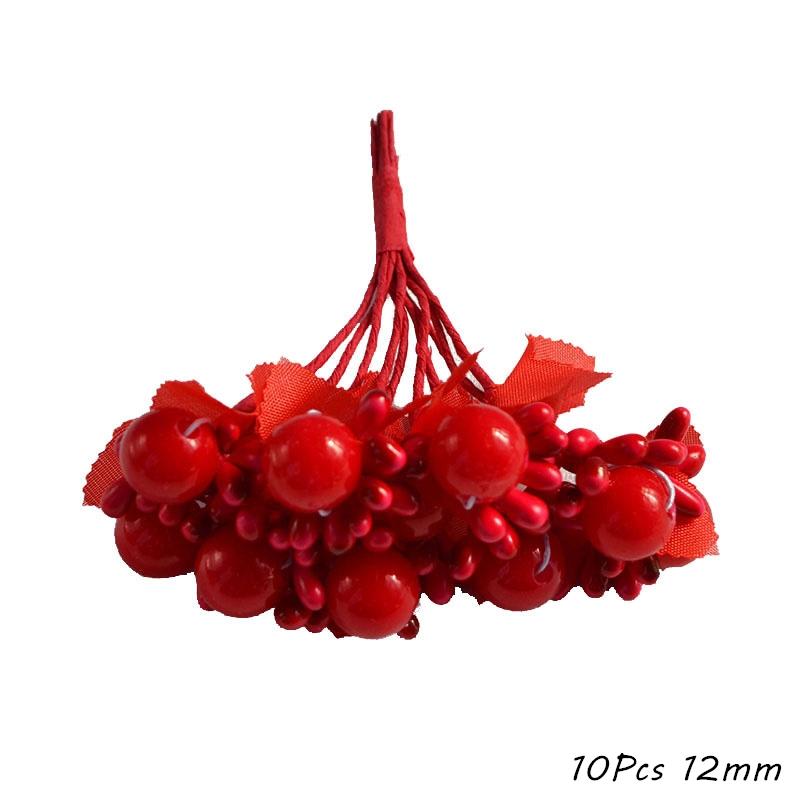 Red Theme Artificial Flower Cherry Stamen Berries Bundle DIY Christmas Decoration Wedding Cake Gift Box Wreaths Xmas Decor