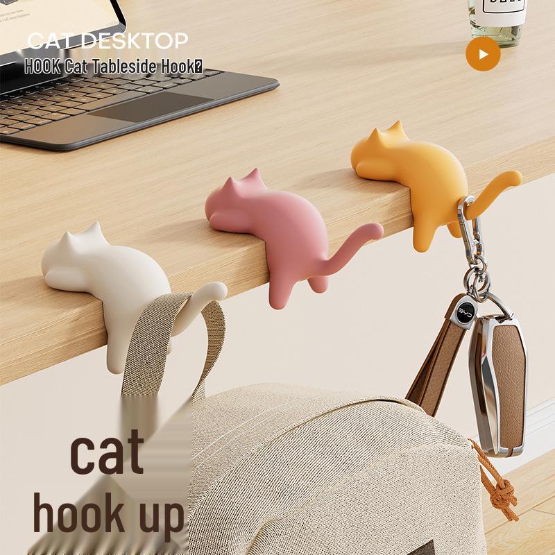 Seamless No-Punch Cat Backpack Hook: Multifunctional Student Desk Bag Hanger