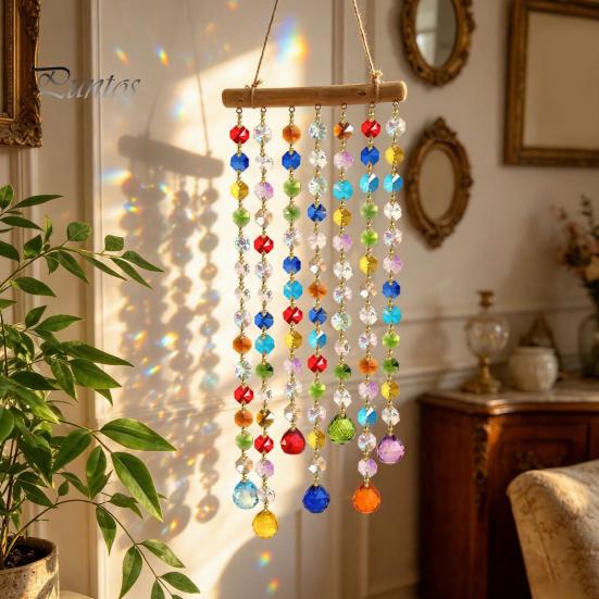 Indoor Window Hanging Ornament Crystal Suncatchers, Crystals Suncatcher, Colorful Glass Beads Chain Bohemian Style Room Decoration Wind Chimes