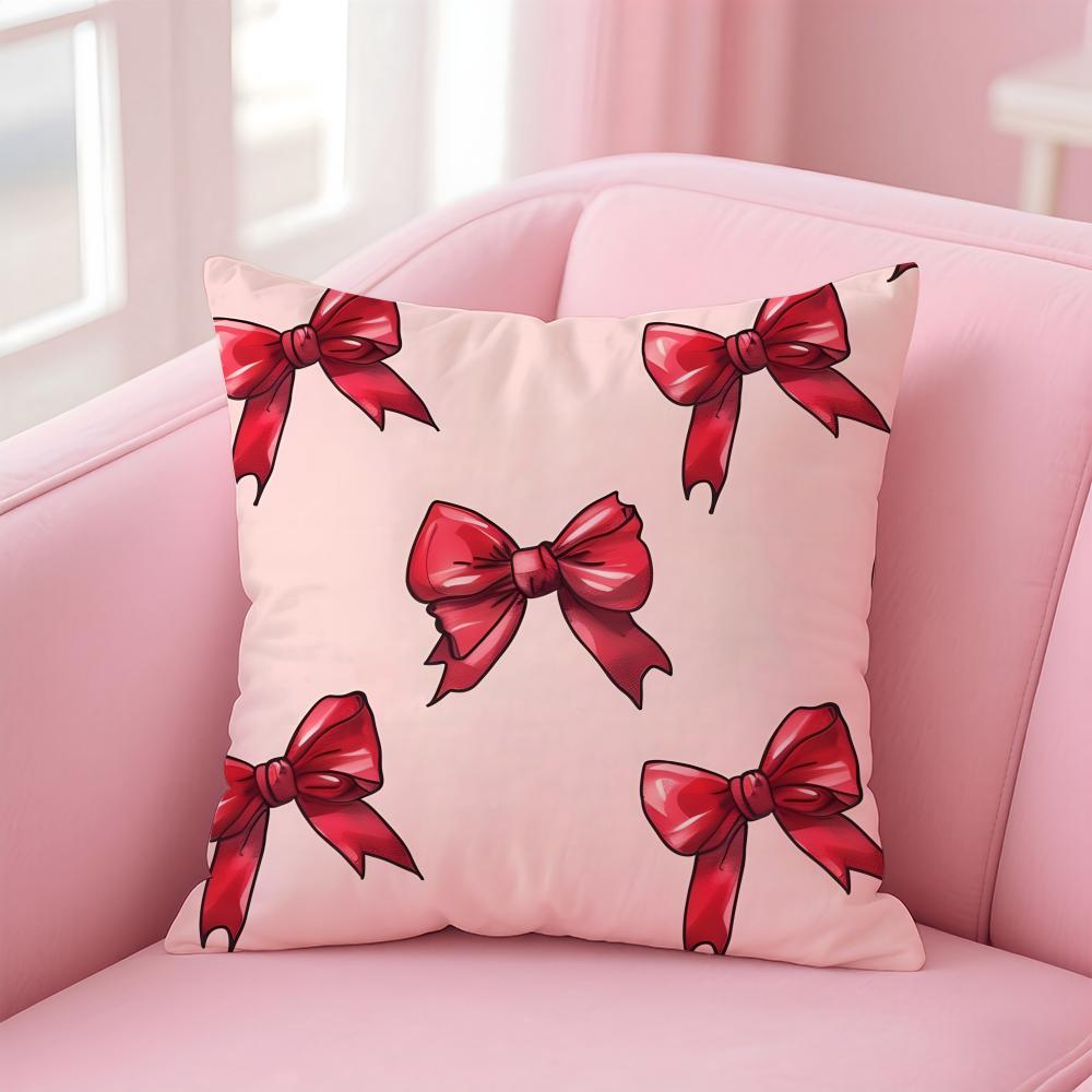 Elegant Cute Red and Pink Bowknot Cushion Cover Pillow Case Soft Friendly Fabric Concealed Zipper
