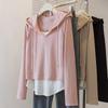 Hooded Sweatshirt Plus Size Ladies Shoulder Asymmetrical Fake Two-Piece