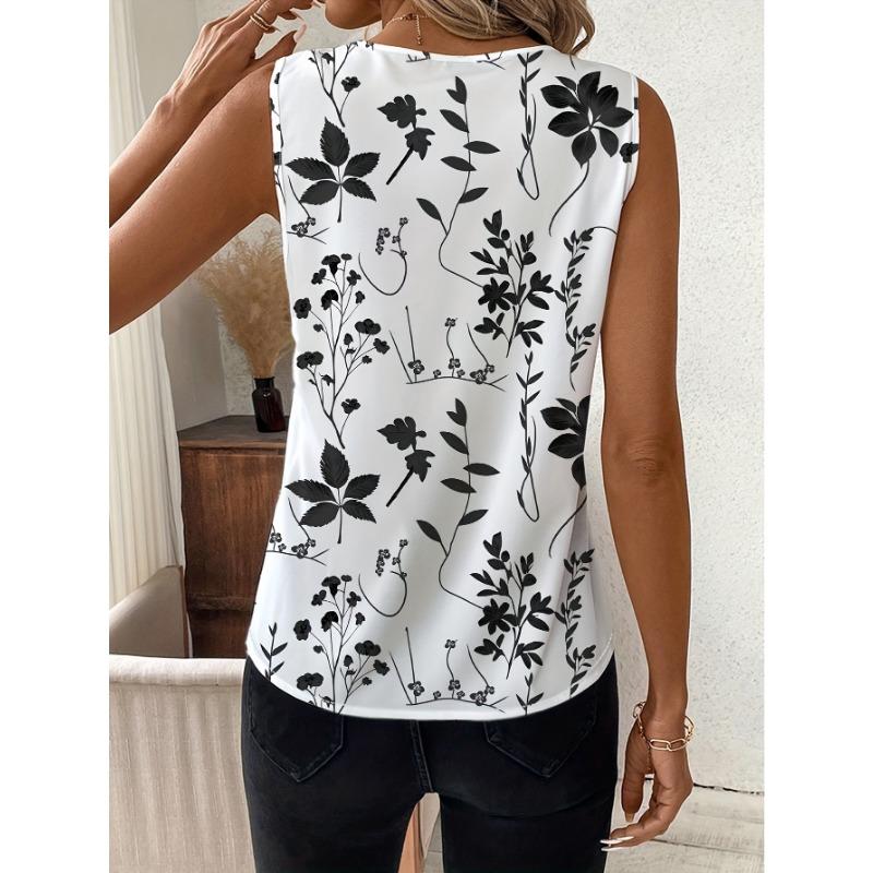 Elegancki top na ramiączkach bez rękawów w kwiatowy wzór