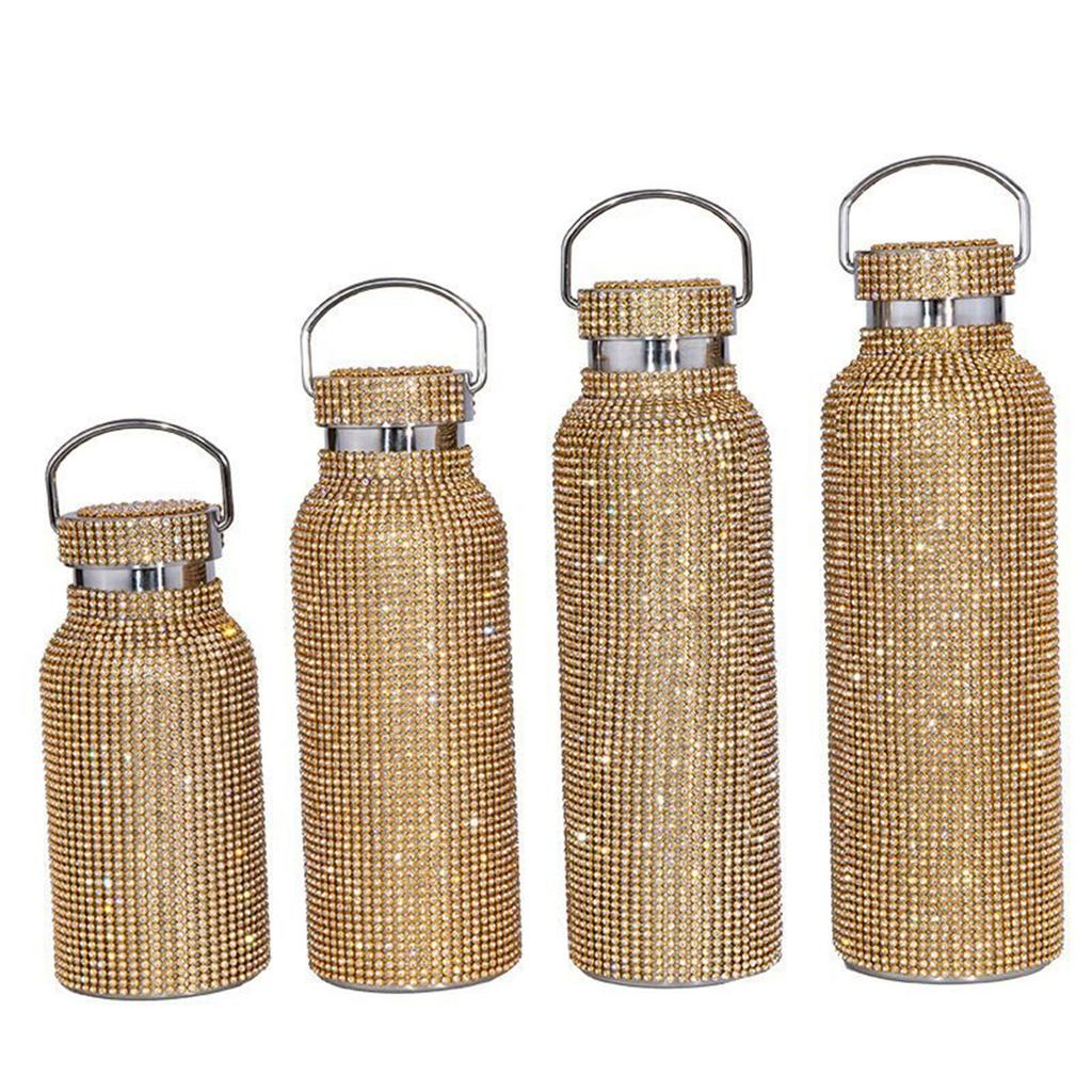 Botella de Agua de Diamante Rhinestone Bling Termo Glitter Botellas Acero Inoxidable Botella de Agua Aislada Regalo
