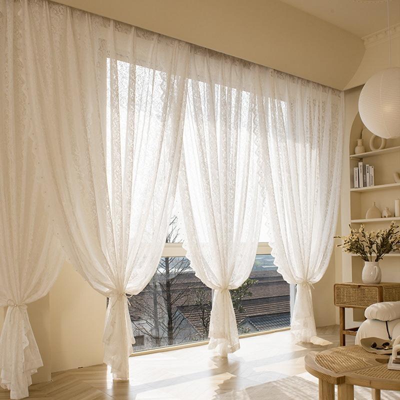 2pc Decorate Your Room With A Four-Season Pastoral White Curtain, Polyester Woven White Floral Graphic Sheer Curtains