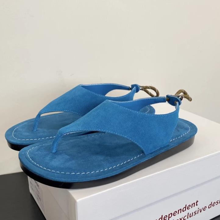 

2025 лето новые сандалии-шлепанцы с клипсой для пальца женские на плоской подошве универсальные нескользящие минималистичный стиль ретро праздничные пляжные шлепанцы 40 синий