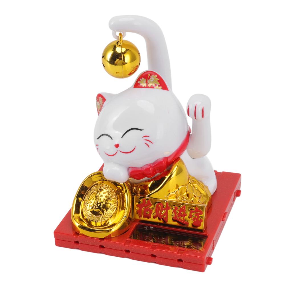 Small Bell Lucky Cat Solar Ornaments Light Energy Sensing Lucky Cat Mascot Statue Decoration for Home Car Office Gift