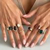Retro Geometric Gradient Gemstone Ring with Fashionable Metal Edge - Stackable Wide Band