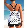 New High-quality Summer Ladies Double Straps Swimsuit Versatile Black and White Spots Printed Tankini Shorts Two-piece Set S-6XL