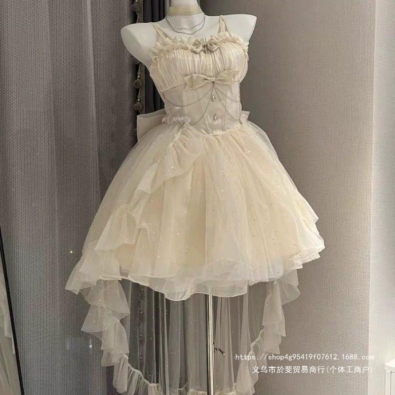 Summer new high-end exquisite celebrity style fashion waist and thin flash trailing dress short skirt female trend