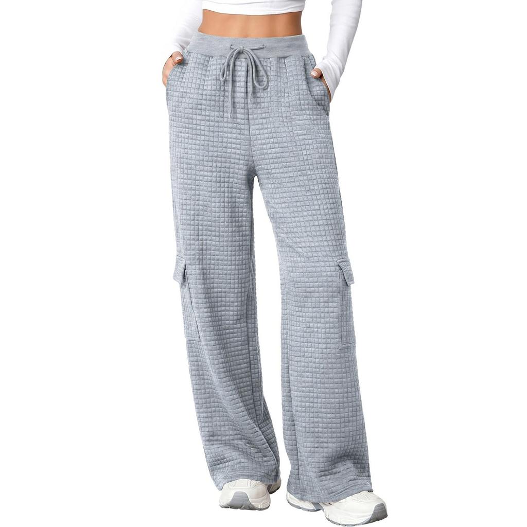 Women Block Texture Wide Leg Sweatpants Cargo Pants with Pockets |