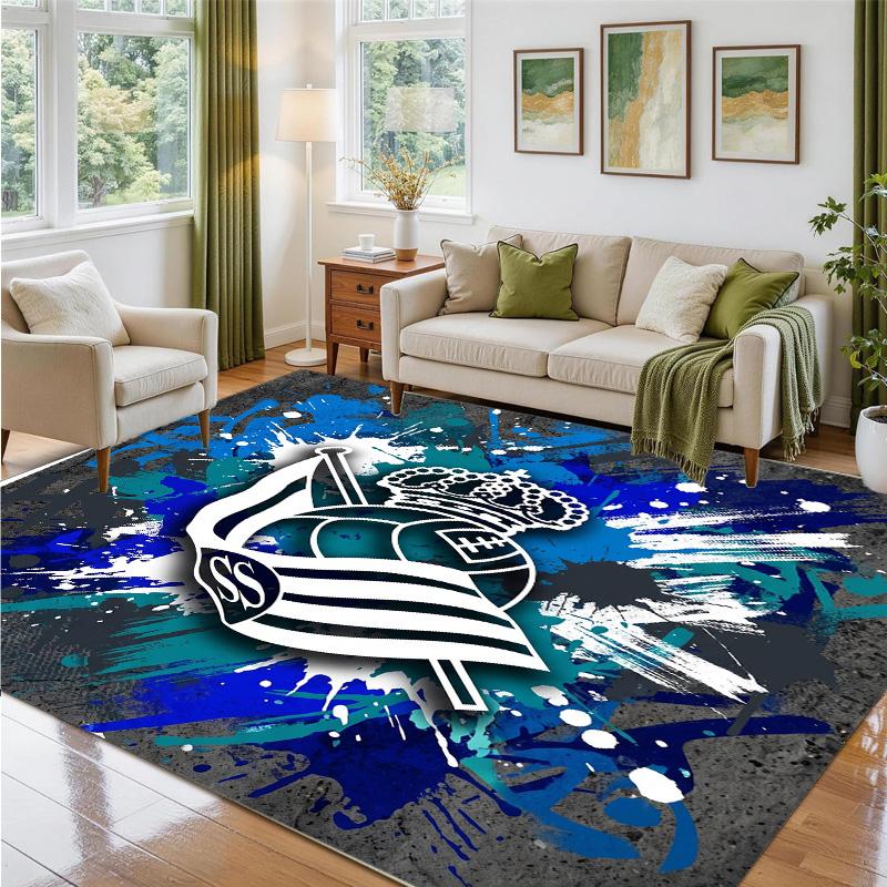 Real Sociedad FC Design Crystal Velvet Rug Soft Decorative Mat for Bedroom Entrance