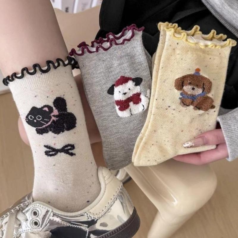 Women's Pile Socks Cute Socks for Women Spring and Autumn Mid-tube Socks Pure Cotton  Ruffled Long Socks