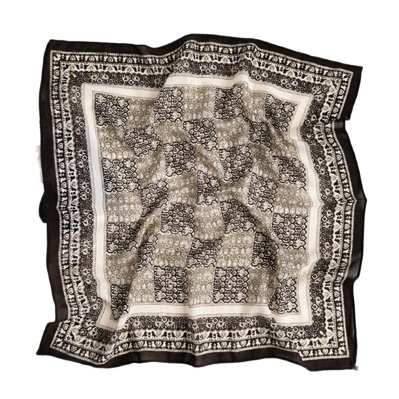 New temperament retro plaid printing scarf imitation cashmere fringed pendant square scarf high-end women's hanging spike silk scarf