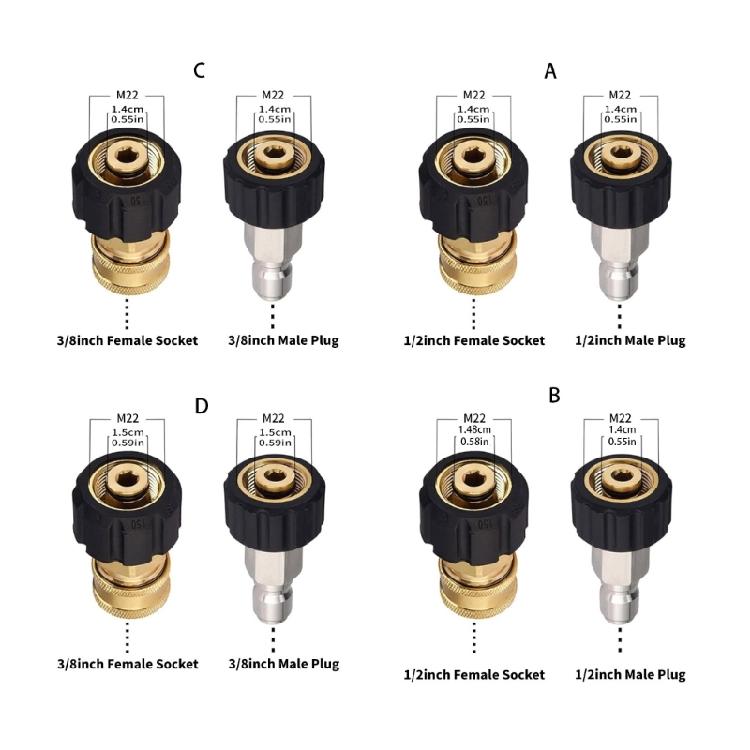 Heavy Duty Pressure Washer Adapter Quick Connect Fitting M22 14mm 3/8inch Male for Pressure Washer Hose Accessories