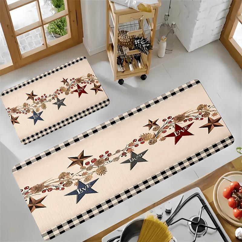 1pc Five-Pointed Star Theme Printed Kitchen Mat, Light Weight, Mat, Soft Padded Runner for Living Room, Bedroom, Kitchen