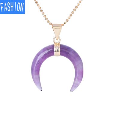 European And American Necklace Crystal Semi Precious Stone Moon Pendant Necklace Electroplated Gold Crescent Moon Necklace For Men And Women
