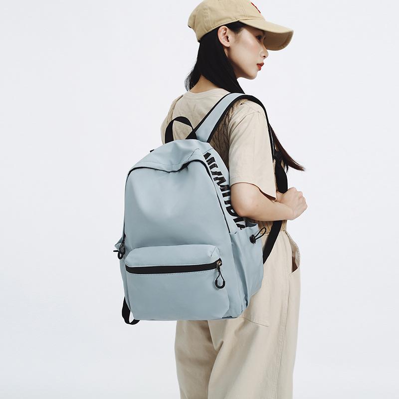 Solid Color Gender-neutral Nylon Backpack Casual Large-capacity Schoolbag Junior High School Student College Student Class Backpack