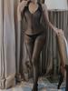 Erotic Halter Mesh Bodystocking, Lace Trim See Through Open Crotch Sleeveless Bodystocking, Women's Sexy Lingerie & Underwear