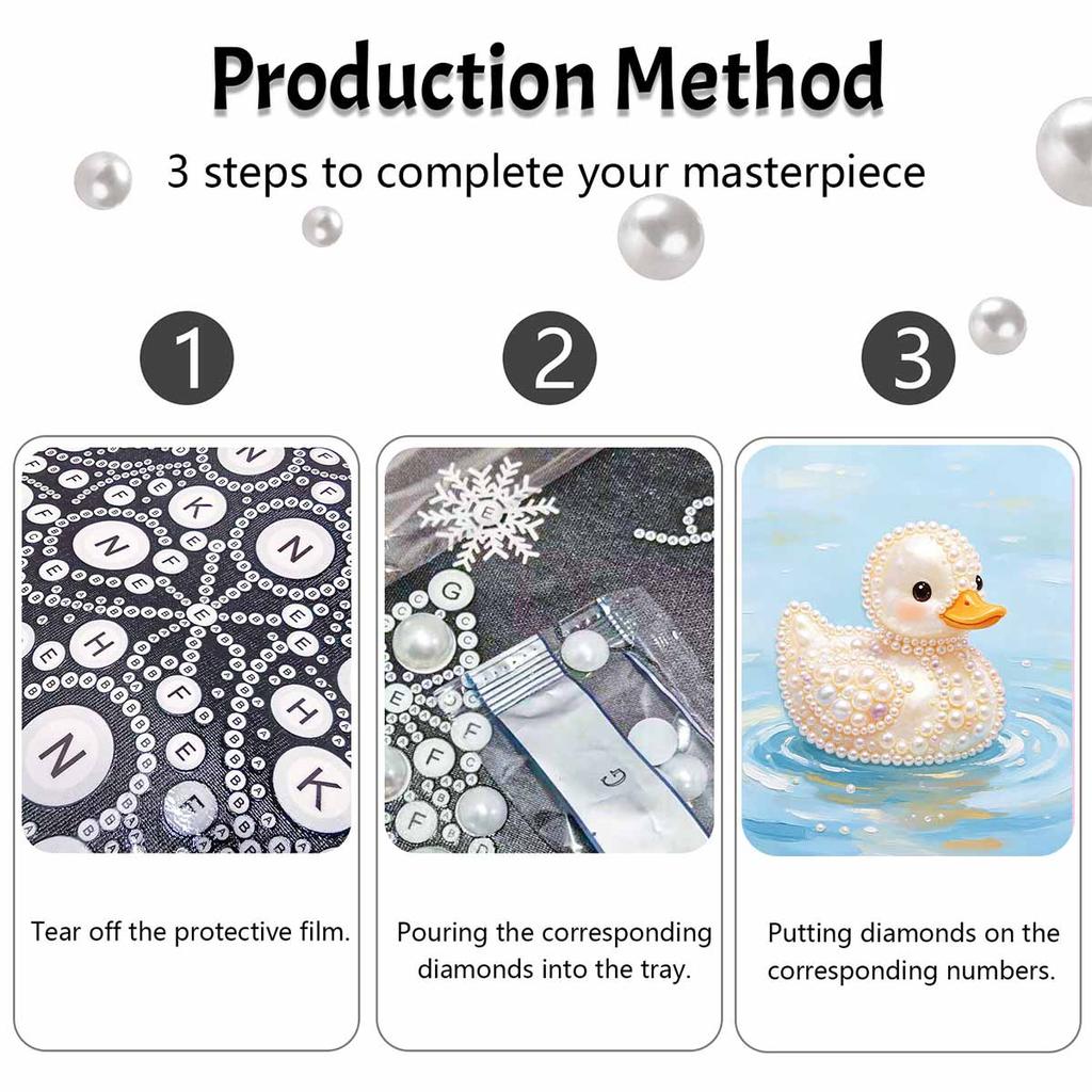Framed Pearl Painting Kit Cute Rubber Duck Pattern DIY 3D Bead Canvas Art Creative Leisure Craft Home Decoration Modern Wall Hanging Decor Set