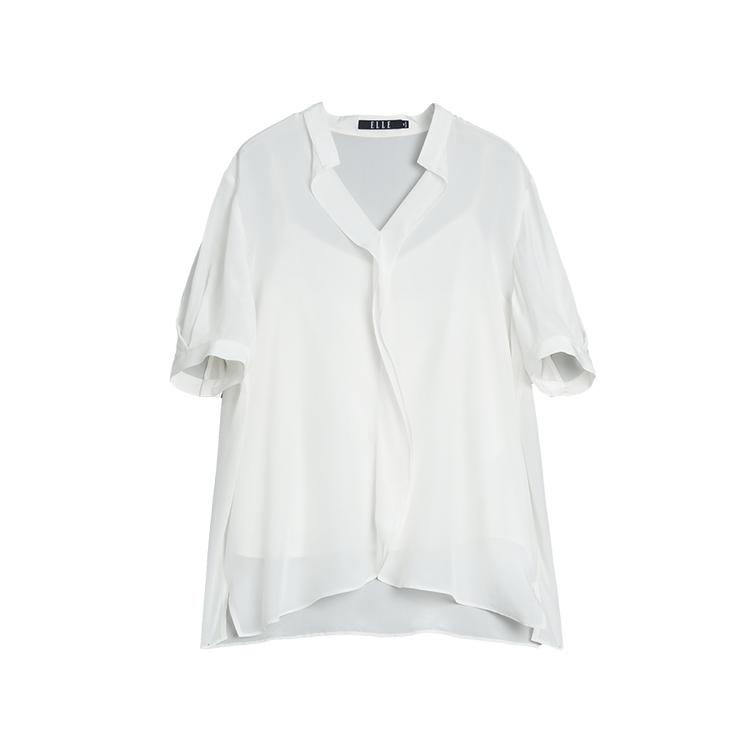 ELLE Loose V-Neck Solid Color Short Sleeve Shirt Women Tops Off-White EM47888