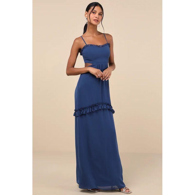 

Foreign Trade Order Lu s Home Sling Wrap-around Backless Bandage Island Elegant Chiffon Big Hemline Personality Fashion Beautiful Dress Dark blue XL