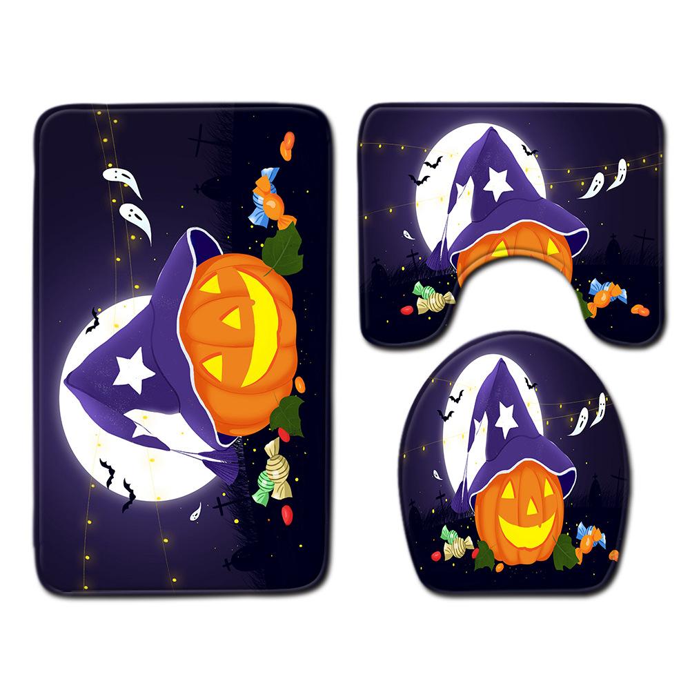 Halloween Shower Curtain Floor Mat Combination Four-Piece Set Bathroom Toilet Carpet Shower Room Foot Mat