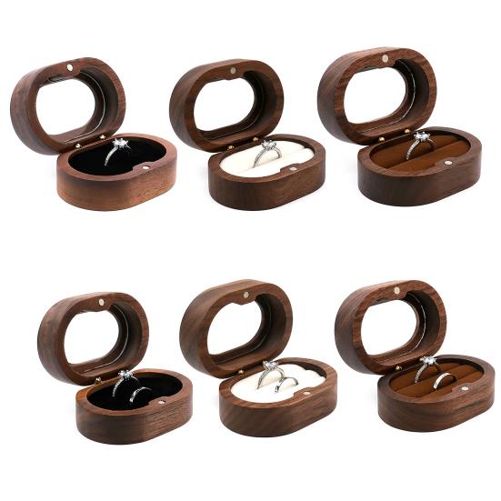 Wooden Ring Box with Small Wood Holder Case Rustic Double Ring 2 Slots Jewelry Gift Storage