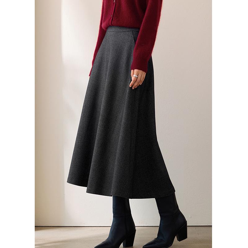 

Elegant High Waist A-line Herringbone Brushed Mid-length Skirt for Women - 2025 Autumn/Winter Large черный серый
