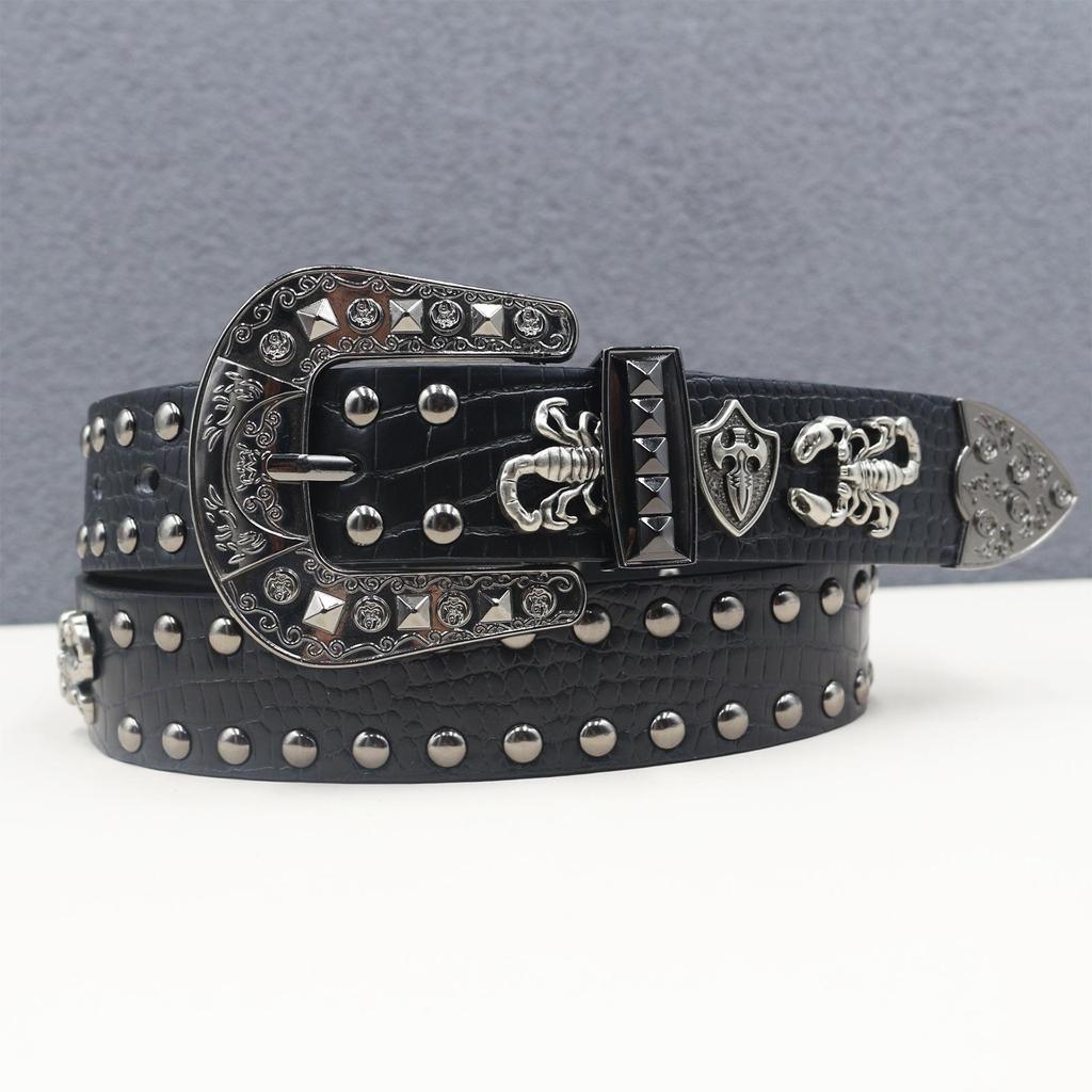 Crocodile Pattern Scorpion Rivet Leather Belt, Punk Y2K Unisex