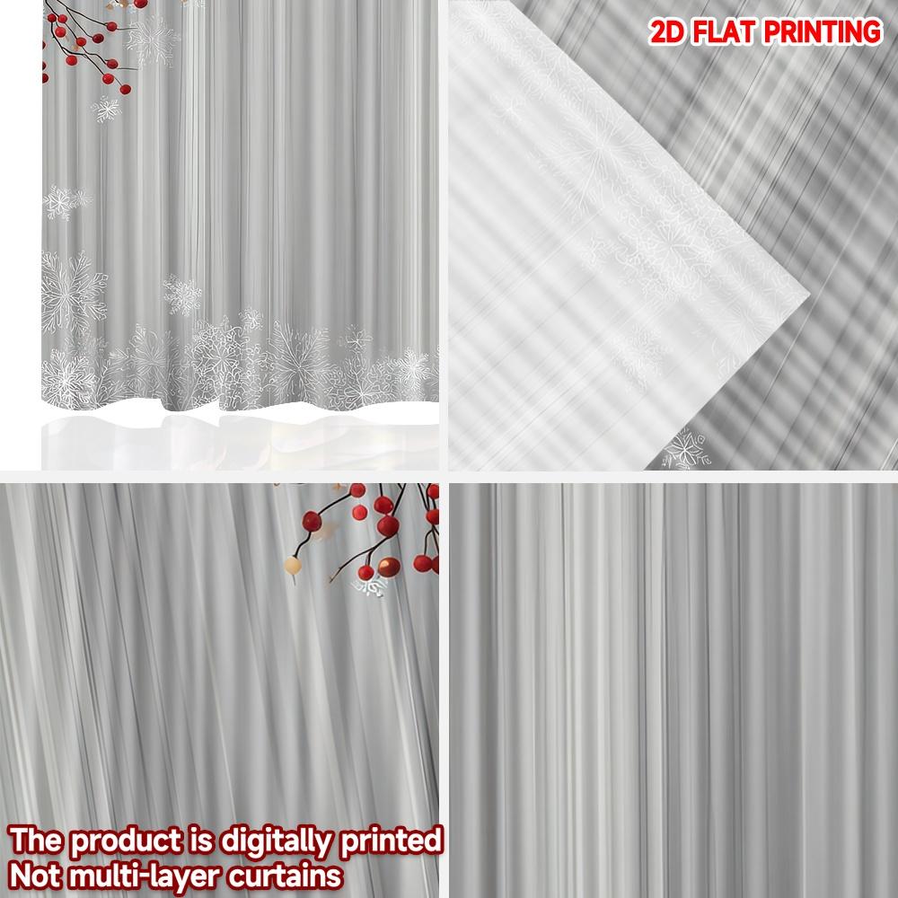 2D Flat Printing 2pcs Merry Christmas Trendy Curtains Christmas Red Berries Snowflakes Digital Printed Polyester Drapes Holiday